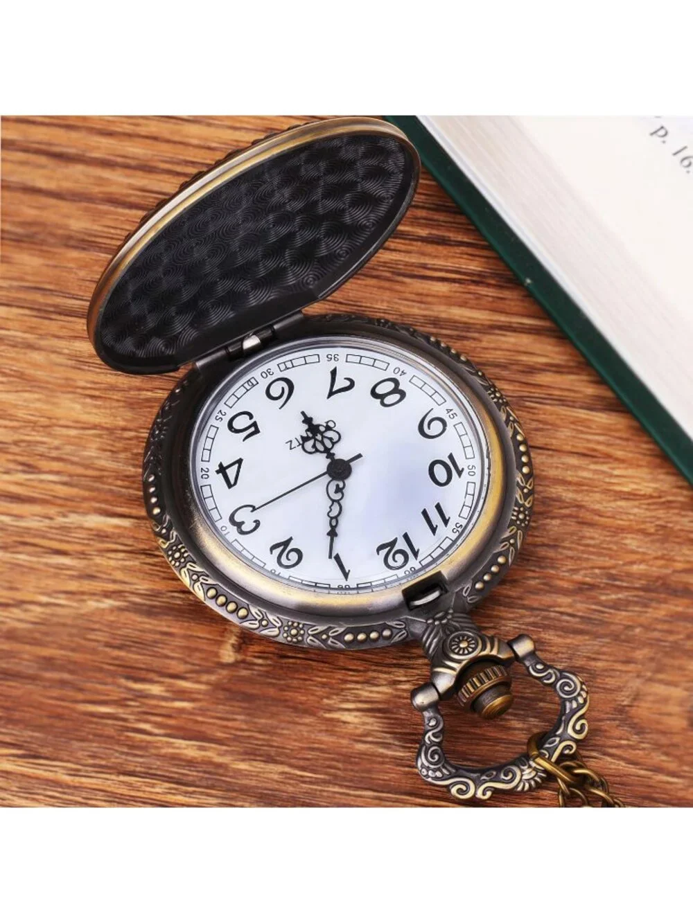 Men's Brown Engraved Cowboys Arabic Numerals Skull Bronze Chain Pocket Watch